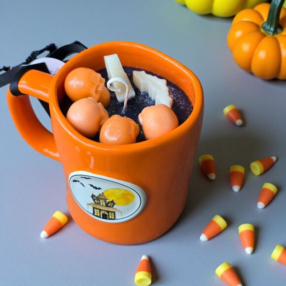 Handmade ✦ Rae Dunn Home Spooky Home Mug Candle ✦ Vanilla Cookie Pumpkin Soy Wax - Picture 6 of 9